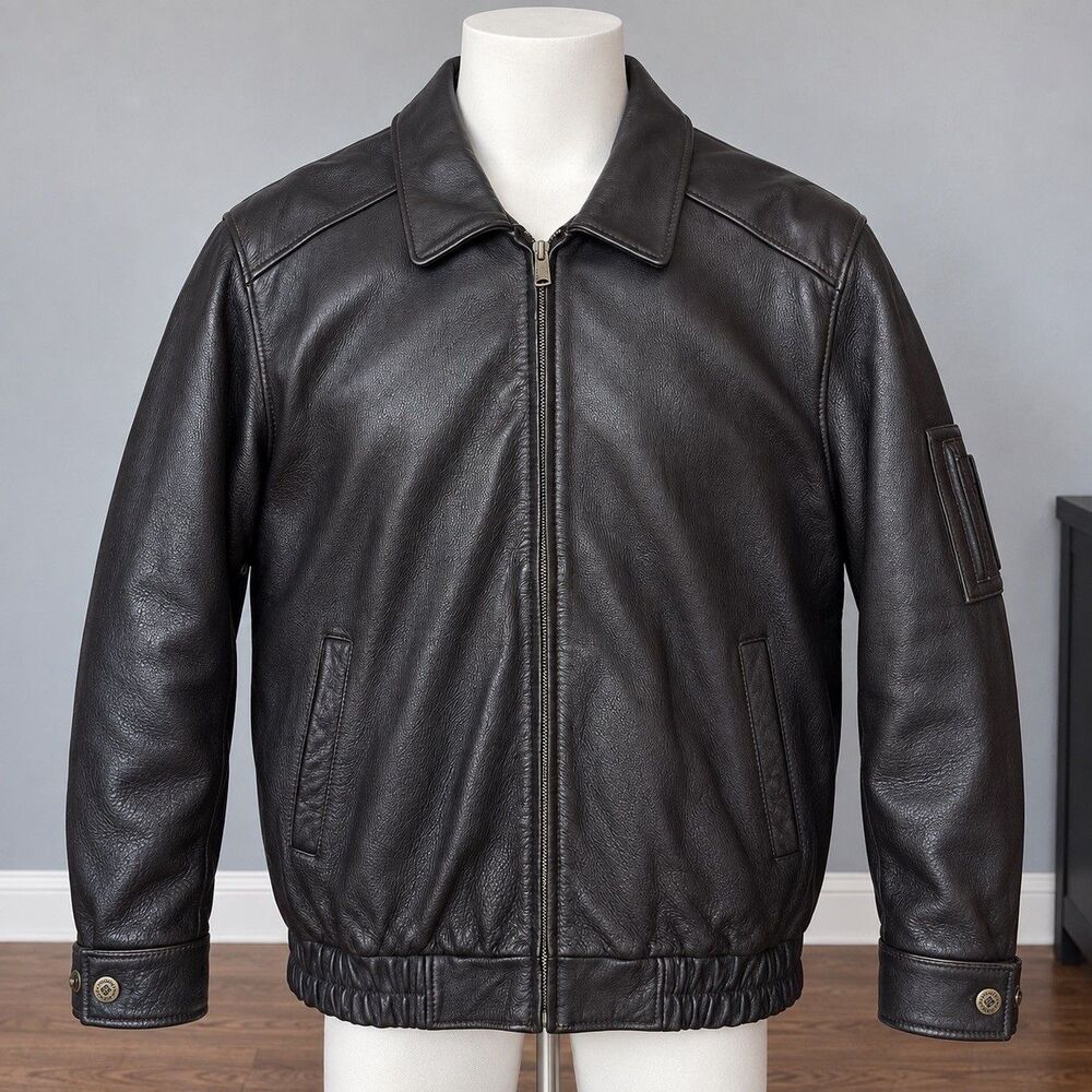Vintage Y2K Columbia Leather Jacket Mens Brown Bomber 2XLT Moto Gorpcore